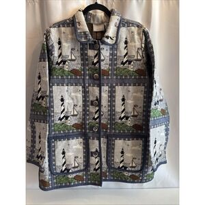 Women's Blair Lighthouse Sailing Woven Blanket Chore Jacket 90s L Ocean Granny